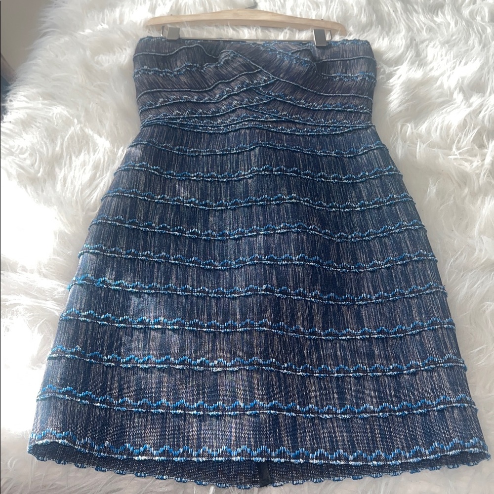 Blue and Black Strapless Dress
